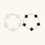 2-teiliger Kleeblatt-Armbandset - Schwarz/Weiß