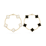 2-teiliger Kleeblatt-Armbandset - Schwarz/Weiß