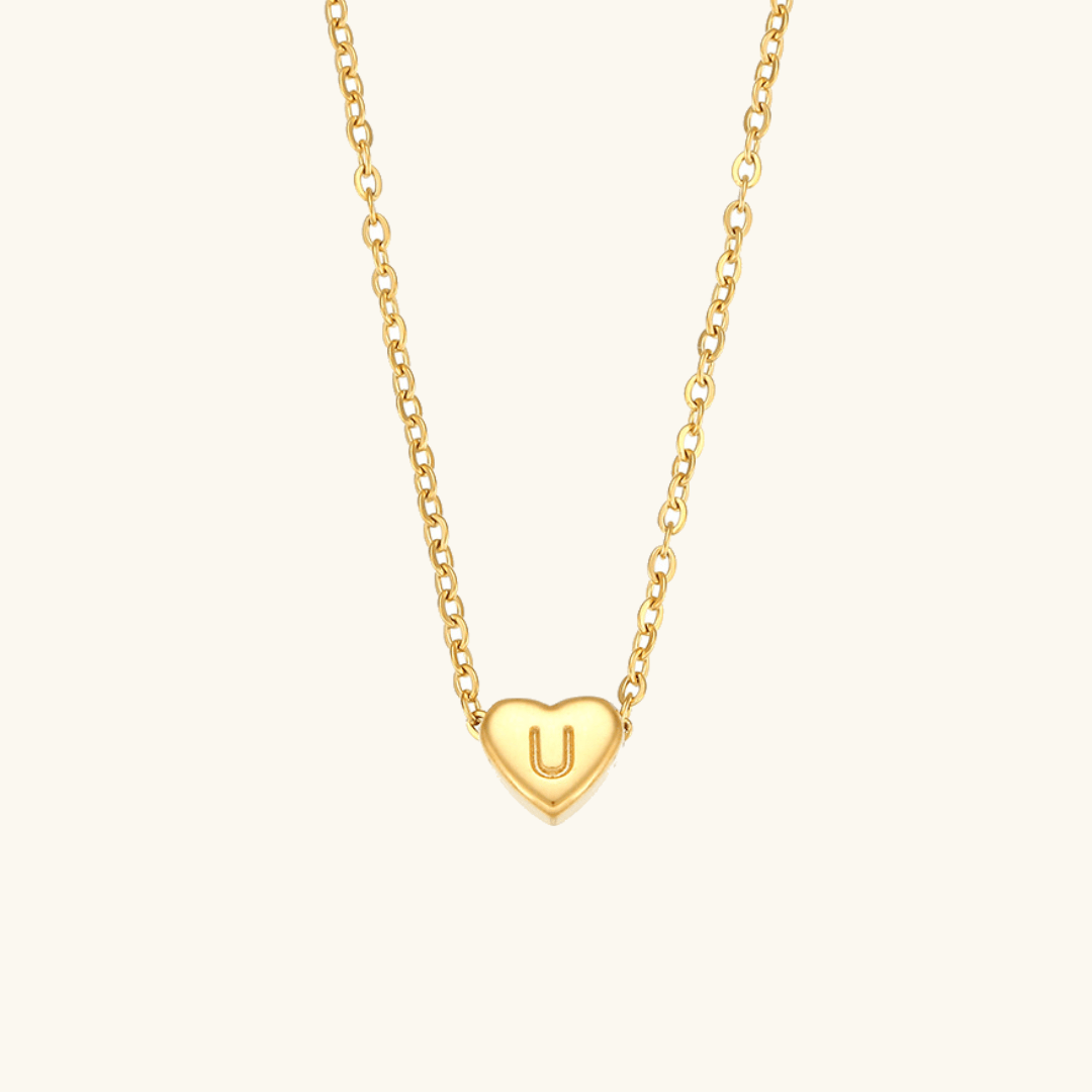 Herz-Initialenhalskette in Gold